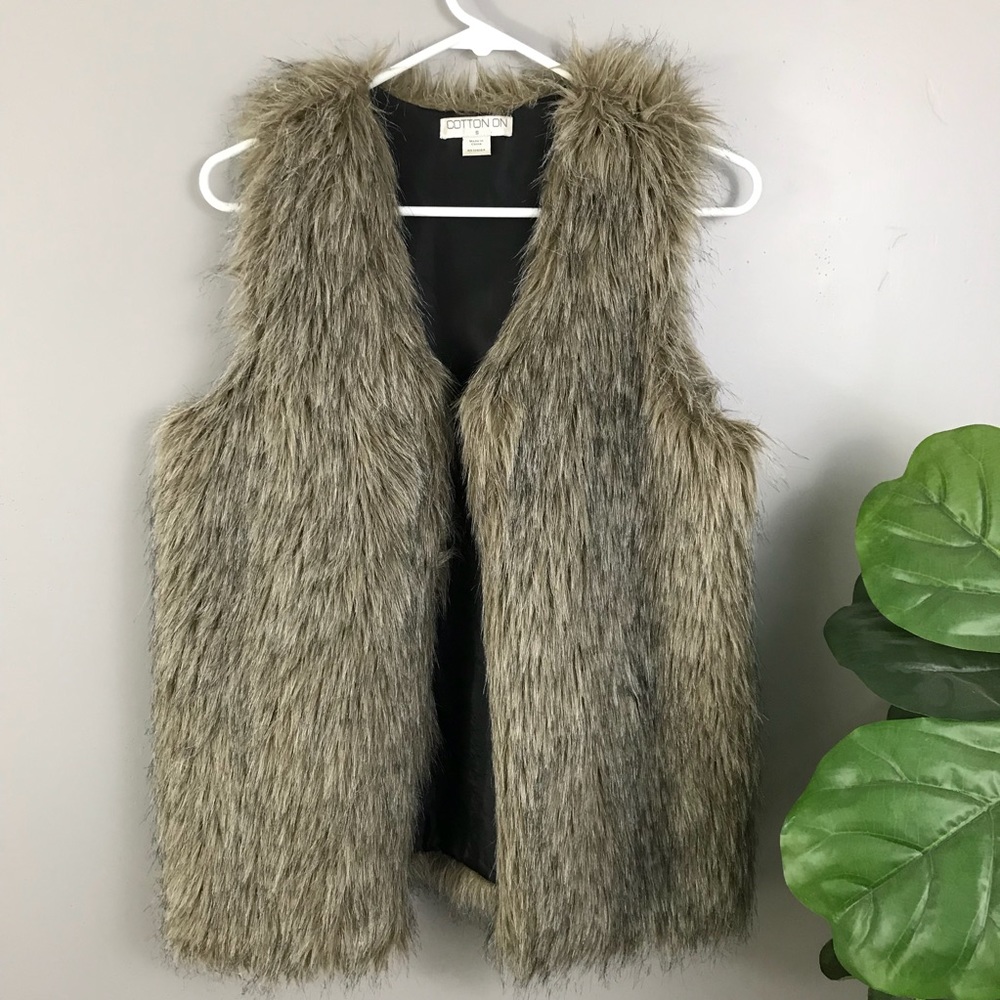 Cotton On Small Brown Tan Furry Fur Long Open Vest